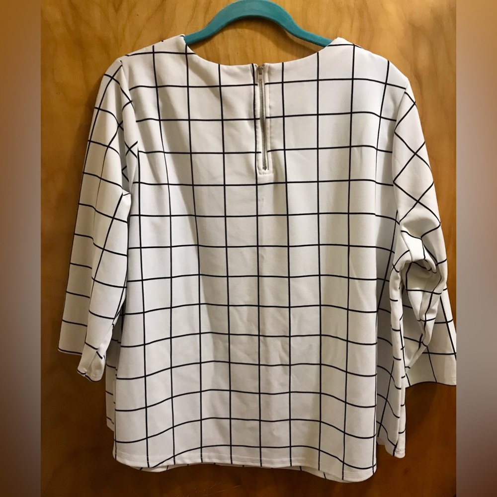 Melloday Black/White Windowpane Blouse 2X - Picture 3 of 5
